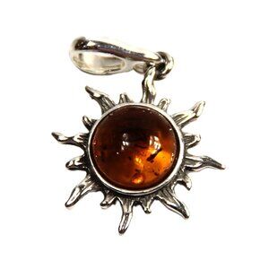 NEW! BALTIC AMBER  & STERLING SILVER CELESTIAL SUN PENDANT
